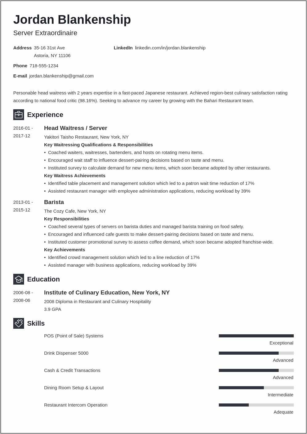 Sample Resume For Food Counter Attendant - Resume Example Gallery