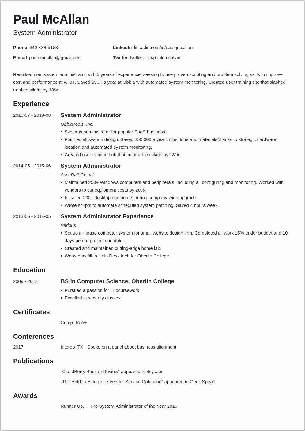 Sample Resume For Freshers In Linux - Resume Example Gallery