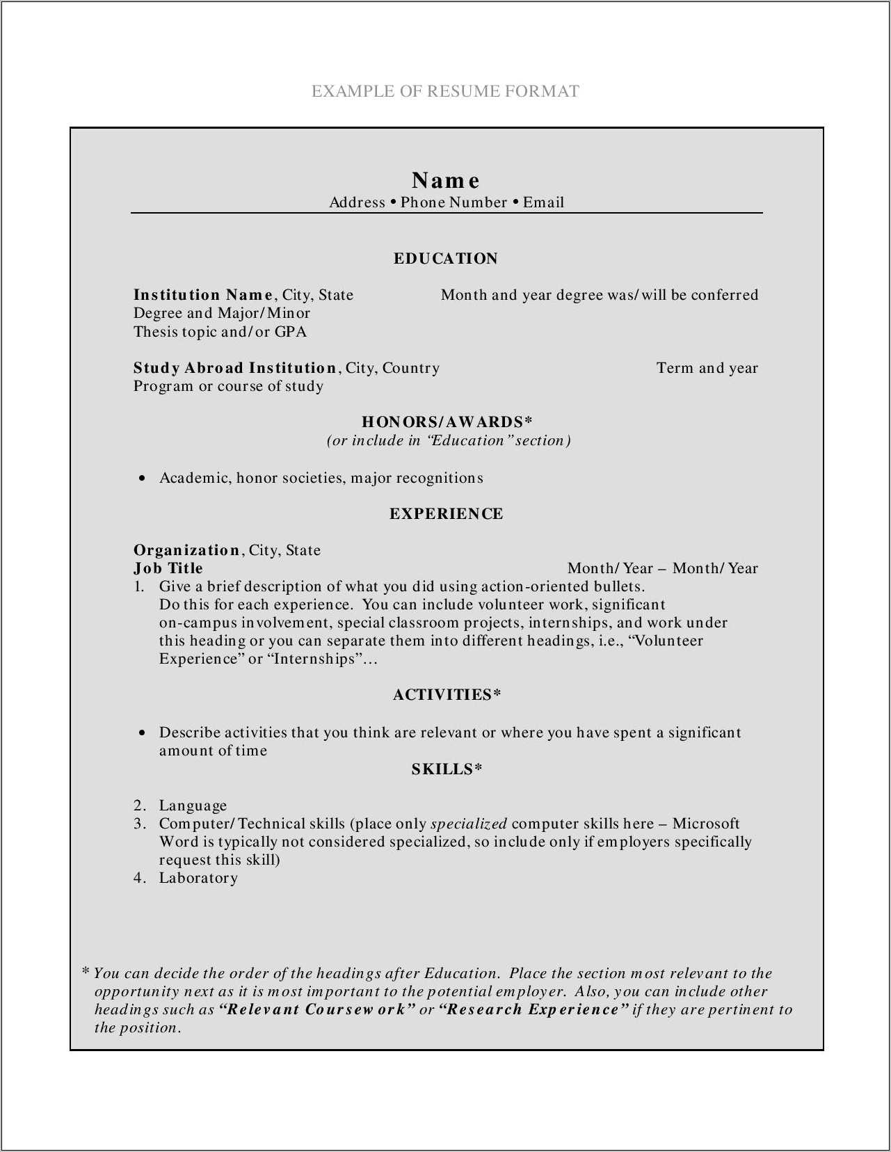 Sample Resume For Freshers Word Document - Resume Example Gallery