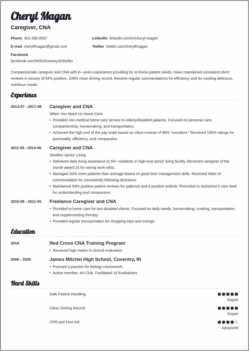 Sample Resume For Live In Caregiver In Canada - Resume Example Gallery