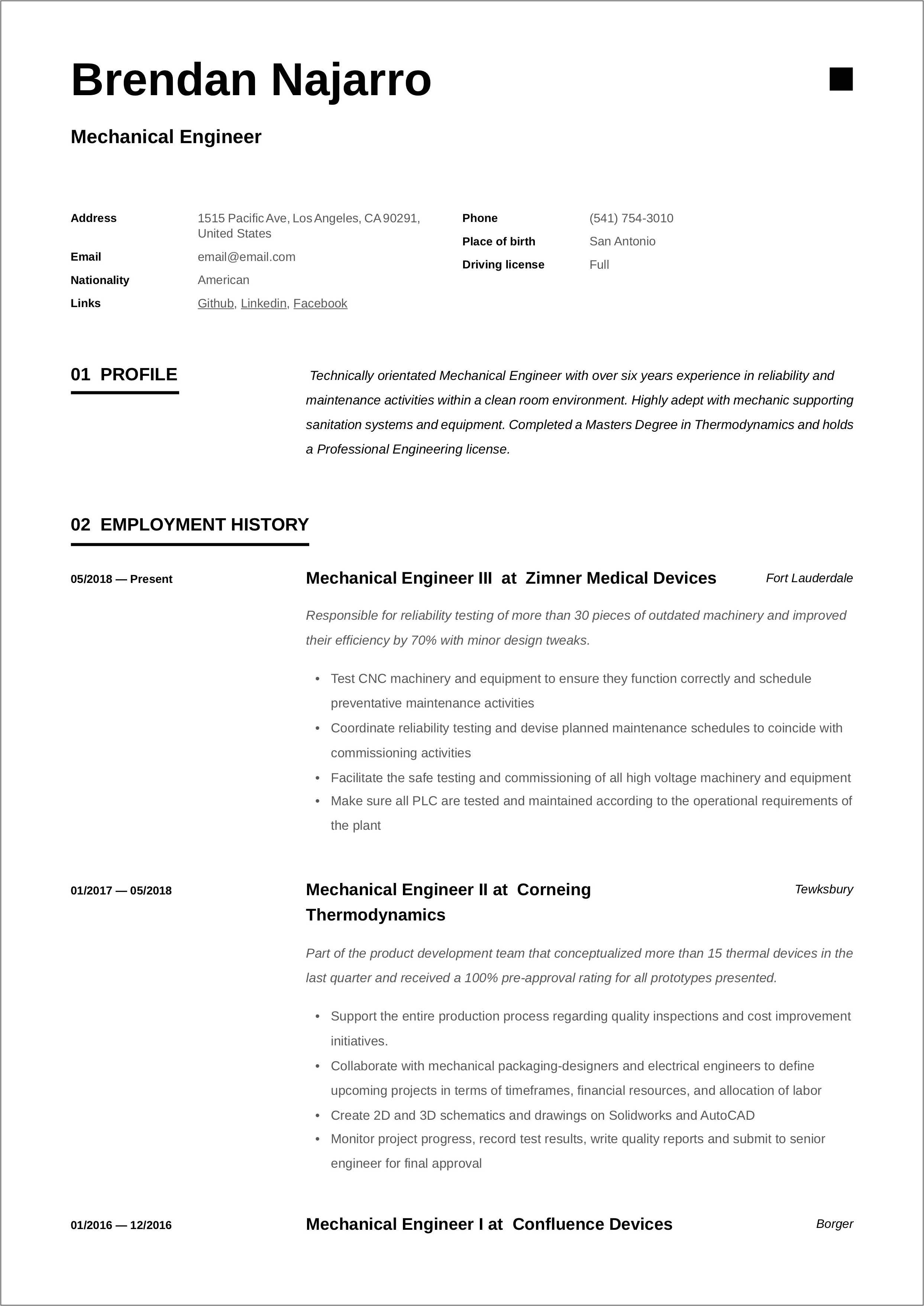 Sample Resume For Mechanical Engineer Fresh Graduate Doc - Resume 