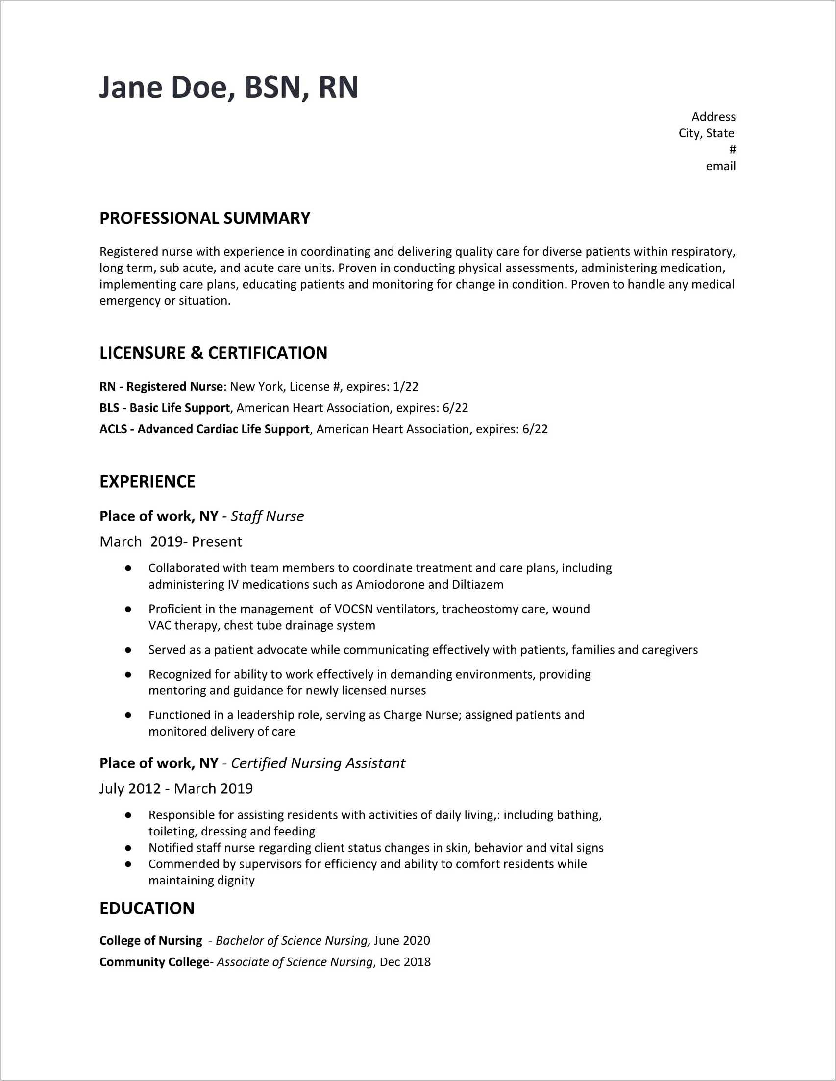 Sample Resume For Nurses With Experience In India - Resume Example Gallery