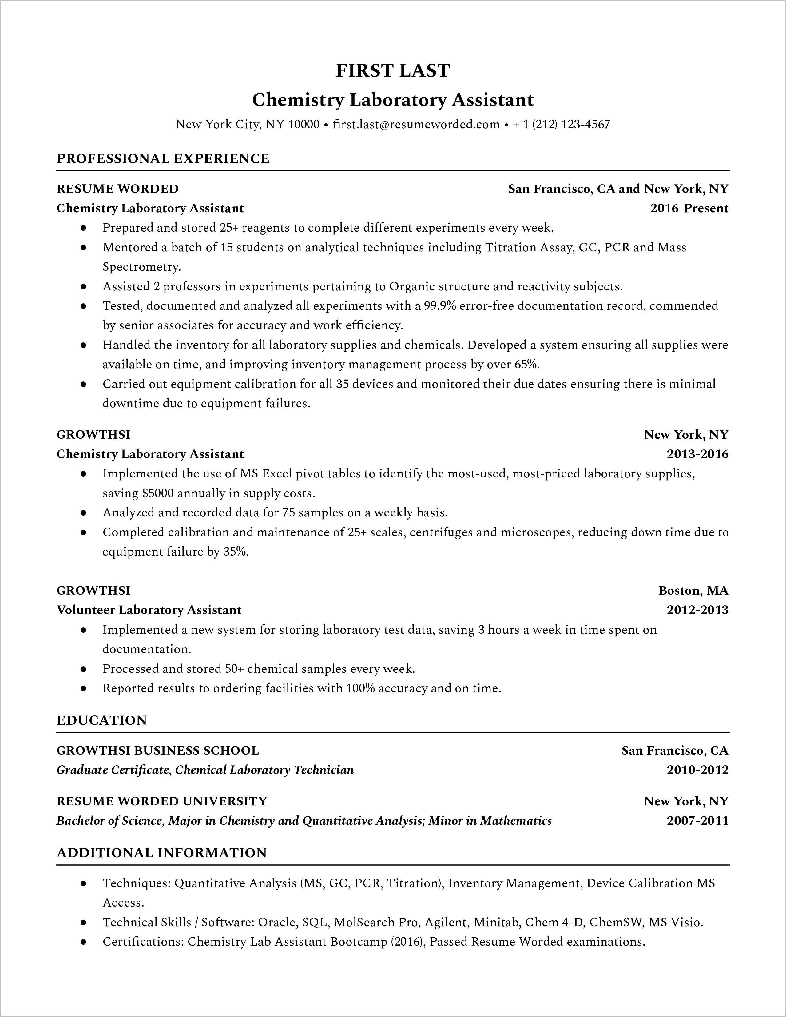 Sample Resume For Quality Control Chemist - Resume Example Gallery