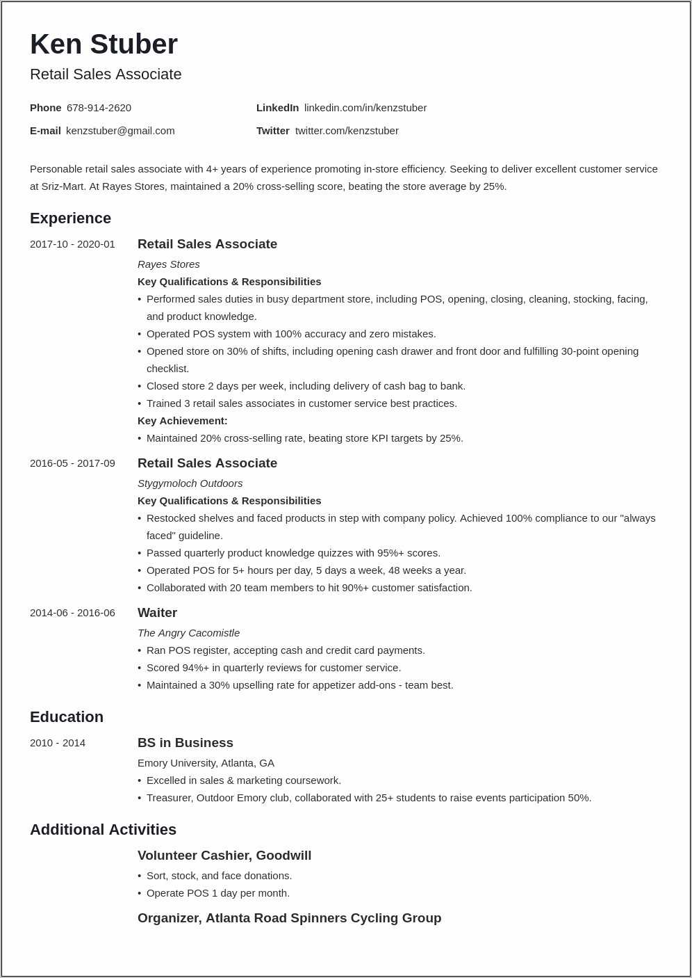 Sample Resume For Sales Associate Cashier - Resume Example Gallery