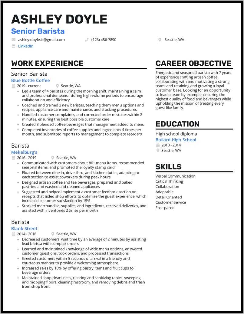 Sample Resume For Starbucks Barista With No Experience - Resume Example ...