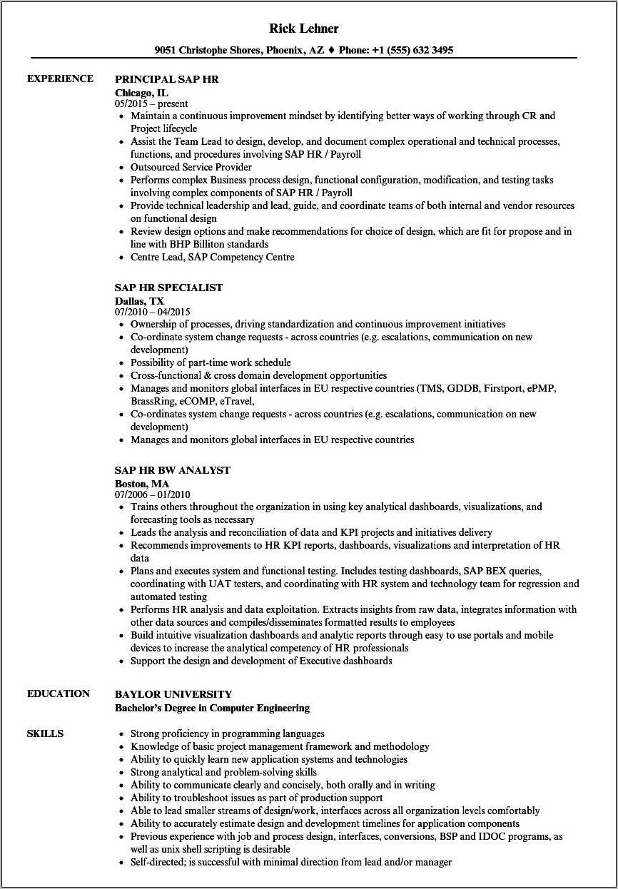 Sample Resume For Successfactors Lms Consultant - Resume Example Gallery