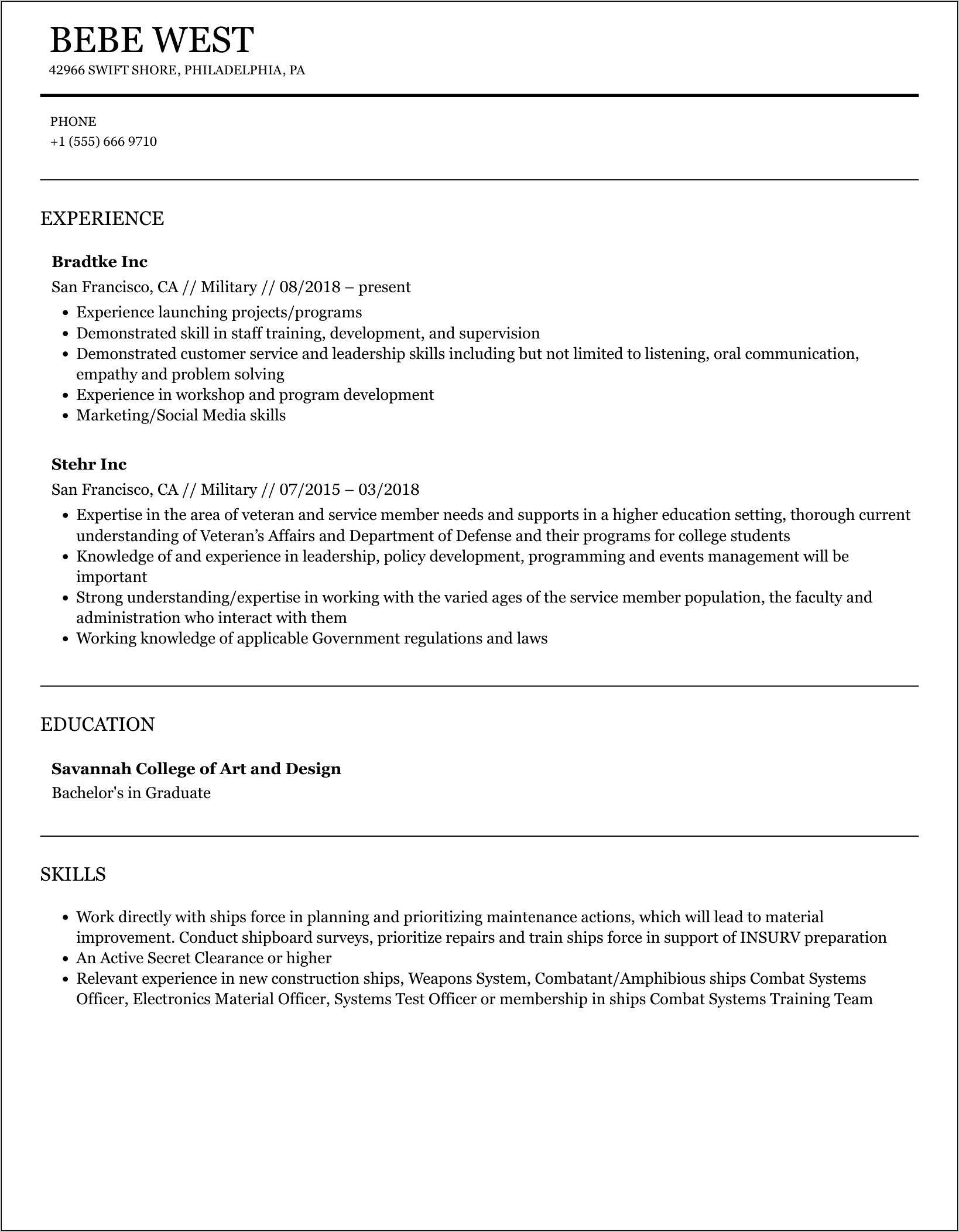 Sample Resume For The Military Spouse Preference Program 