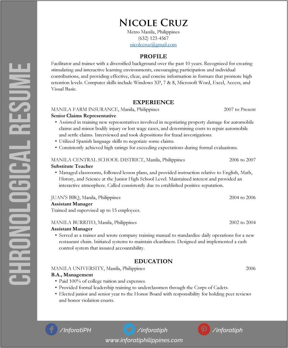 Resume Sample For Undergraduate Students Philippines