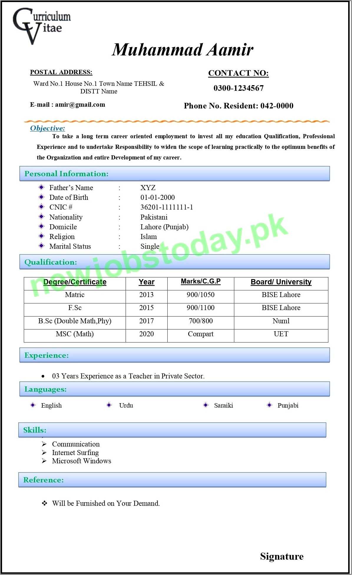 sample-resume-format-for-job-application-with-experience-resume