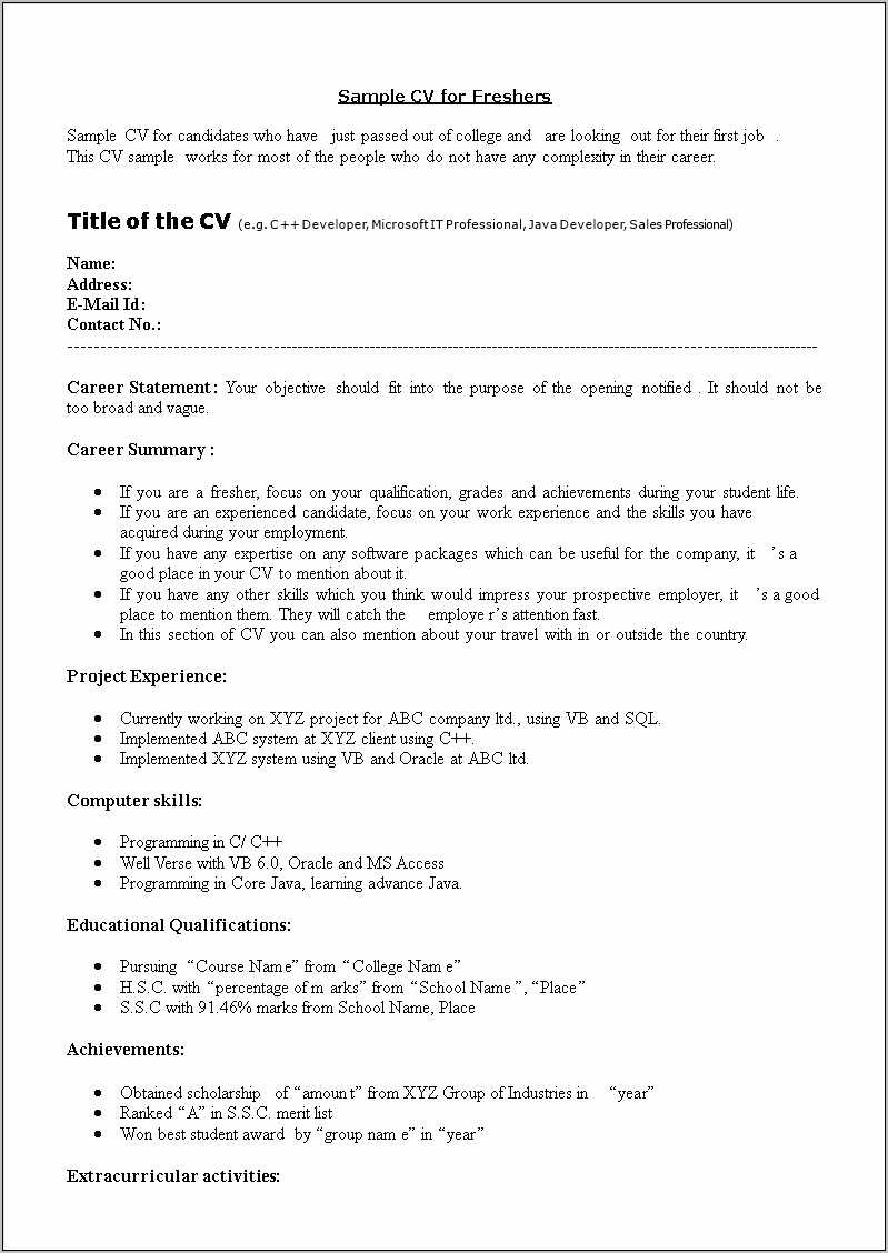 Sample Resume Format In Word File Download Resume Example Gallery