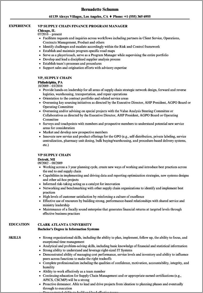 Sample Resume Of Supply Chain Director - Resume Example Gallery