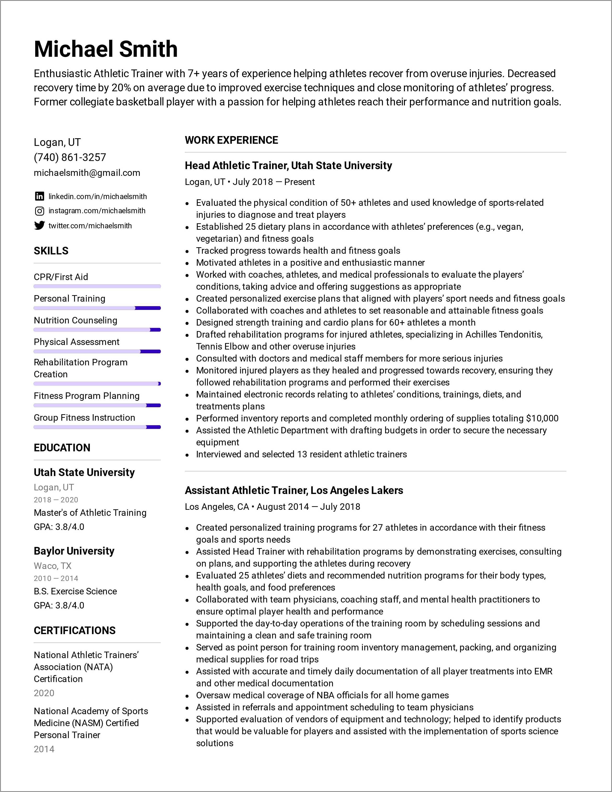 Sample Resume Strength And Conditioning Coach Resume Example Gallery