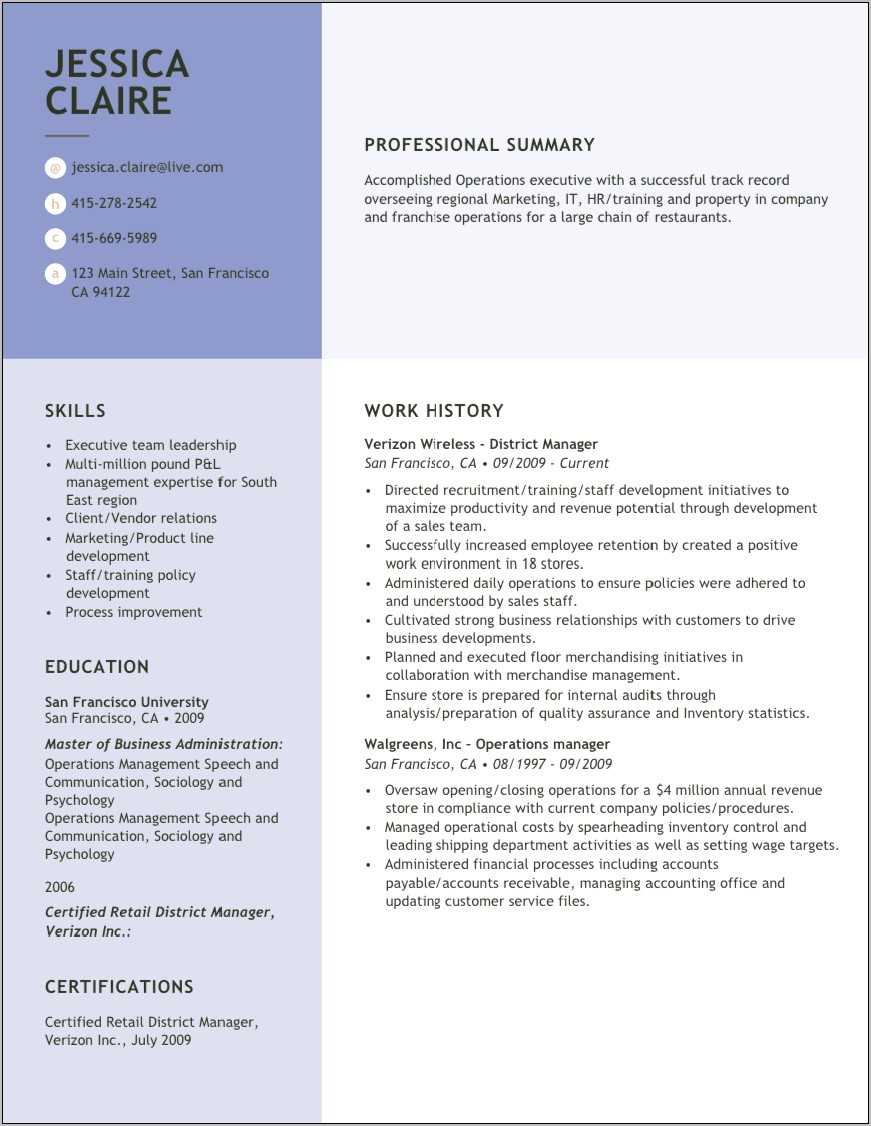 Sample Resume With Only One Job - Resume Example Gallery