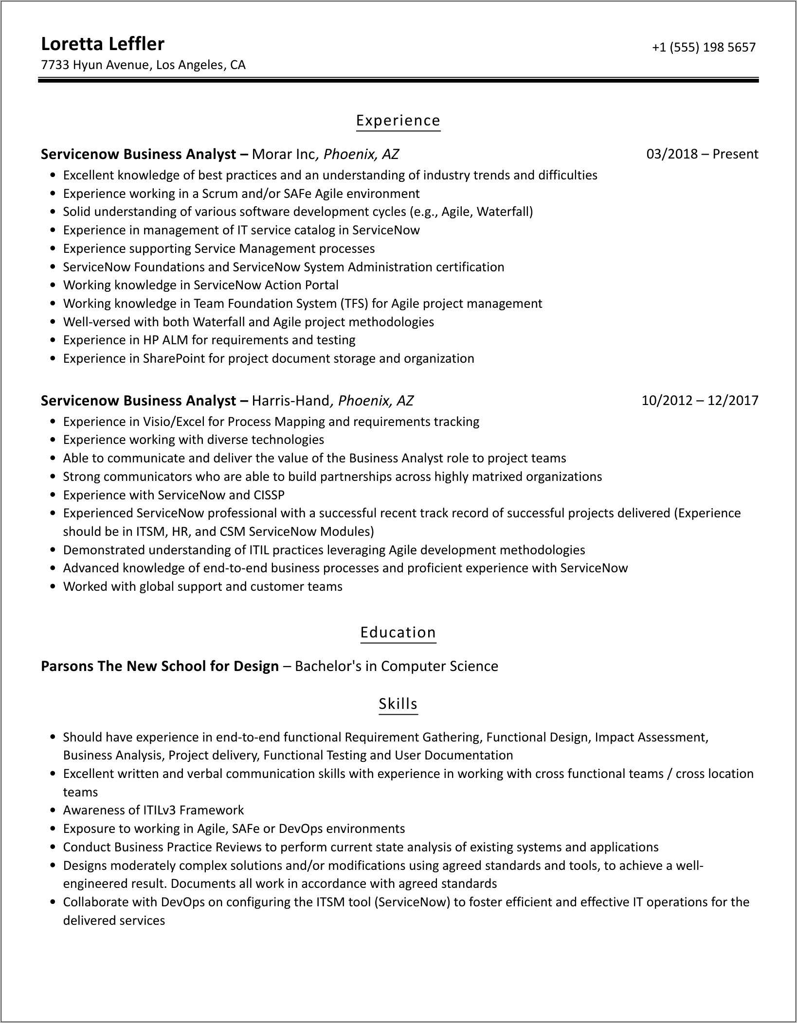 Sample Servicenow Business Analyst Resume Hireit - Resume Example Gallery