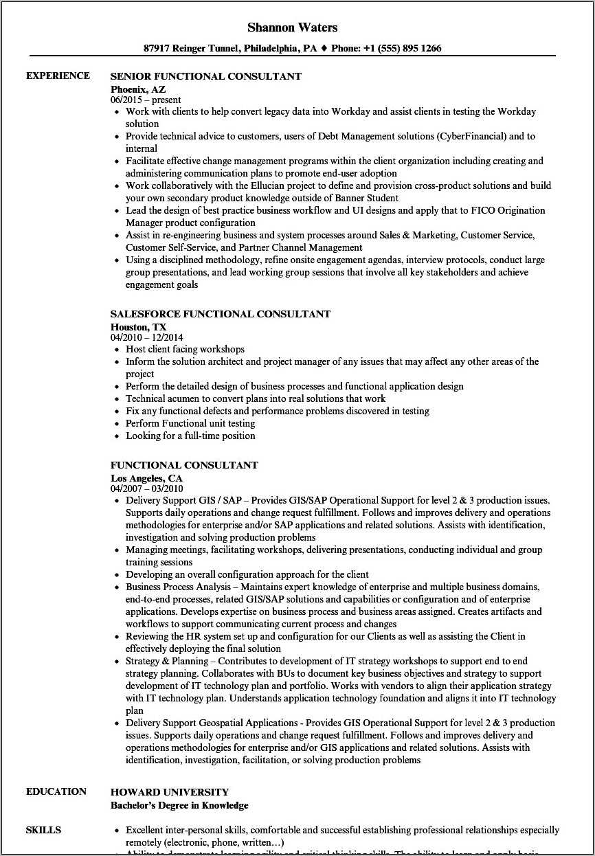 Sap Sd Functional Consultant Resume Sample - Resume Example Gallery