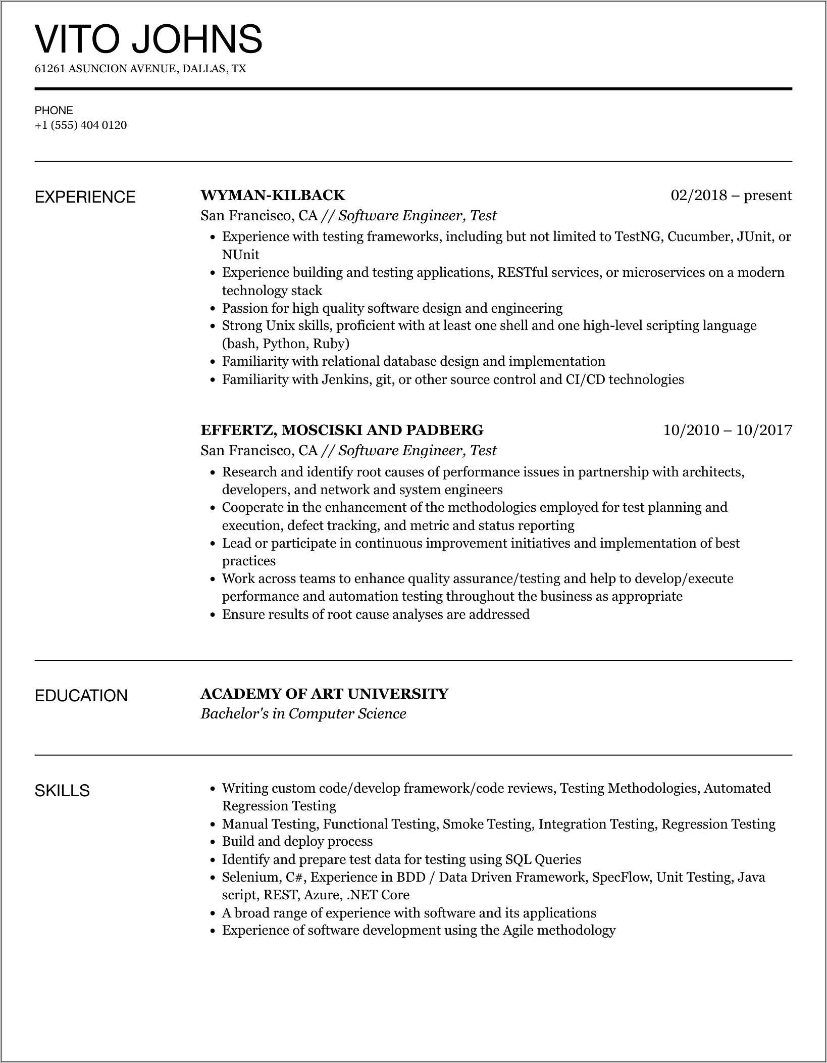 Resume On Testing With 4 Yr Experience - Resume Example Gallery