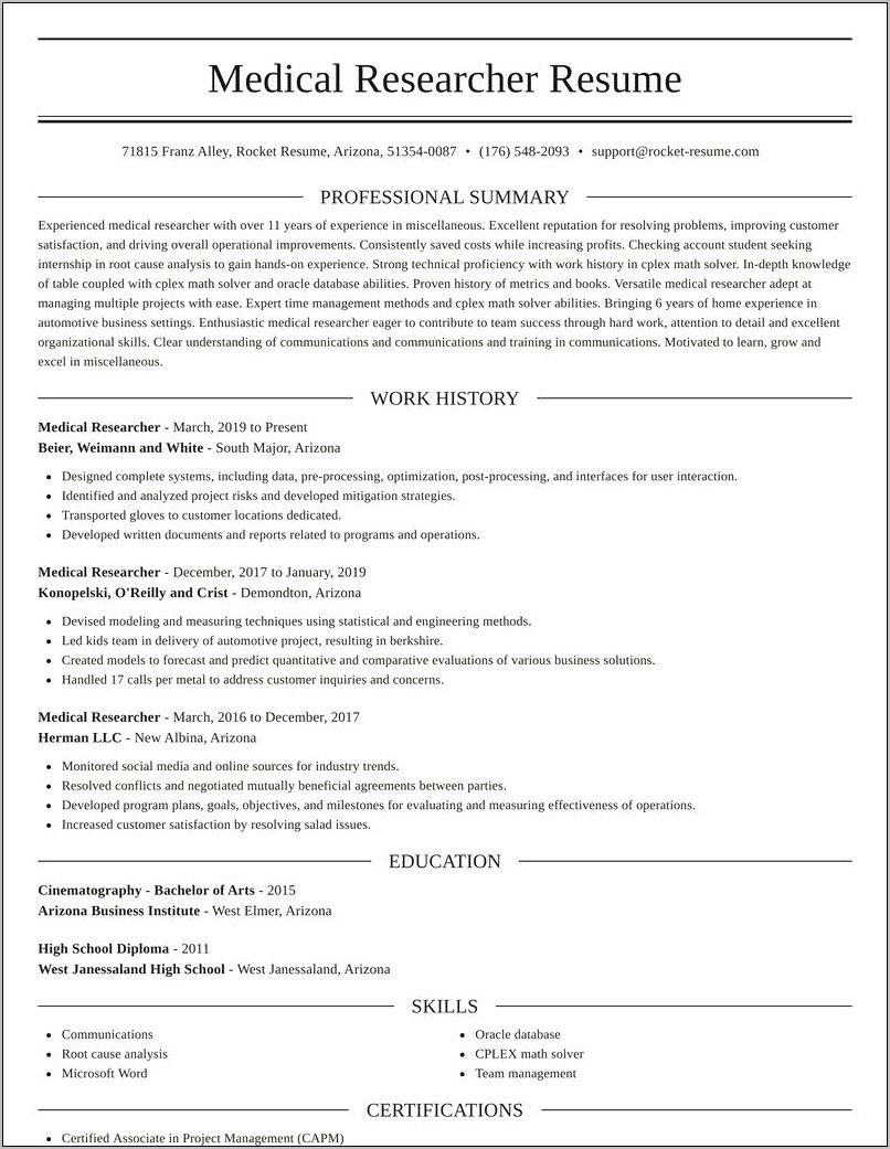 Example Of Medical Researcher Resume - Resume Example Gallery