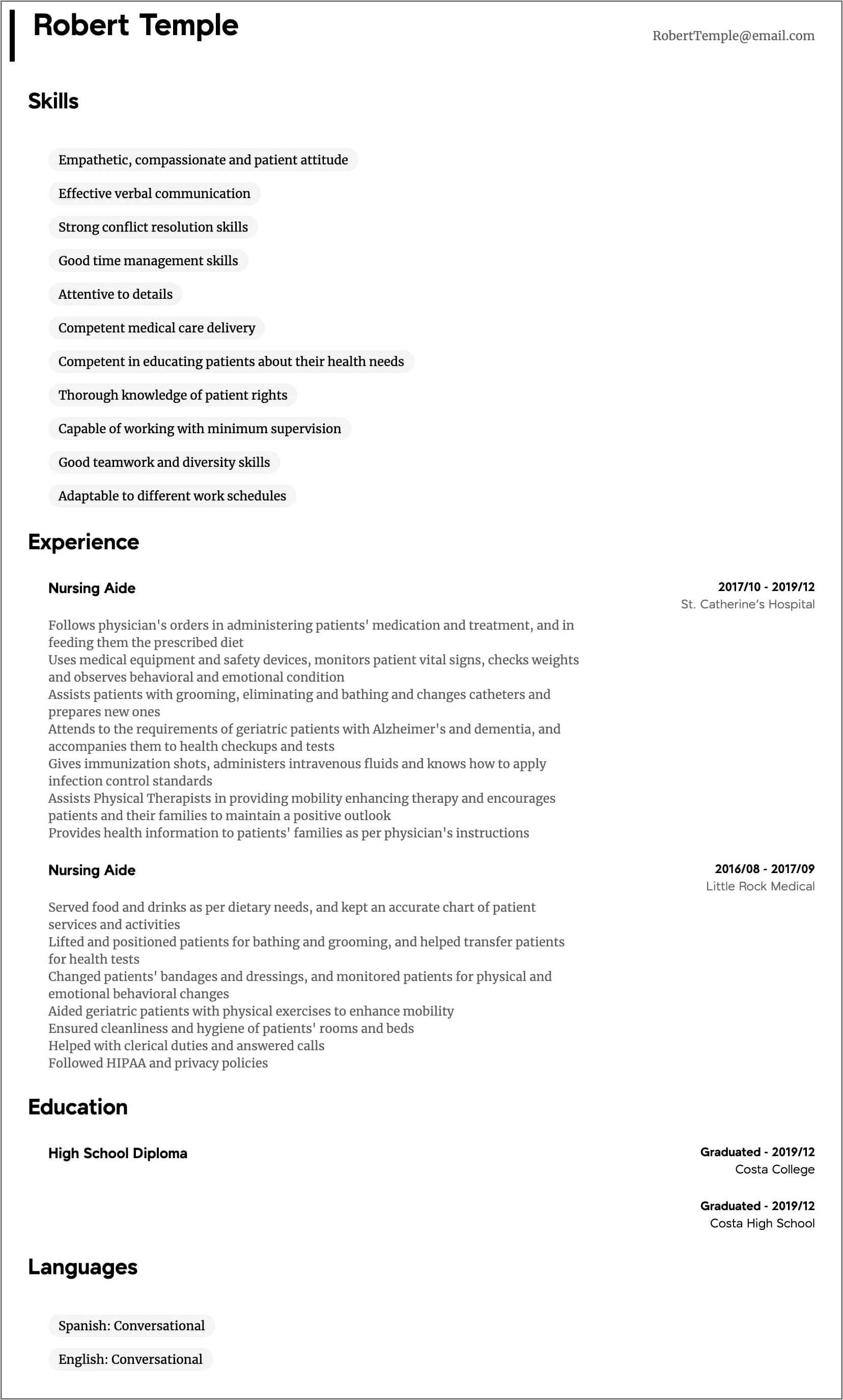 Special Skills For Nursing Assistant Resume - Resume Example Gallery